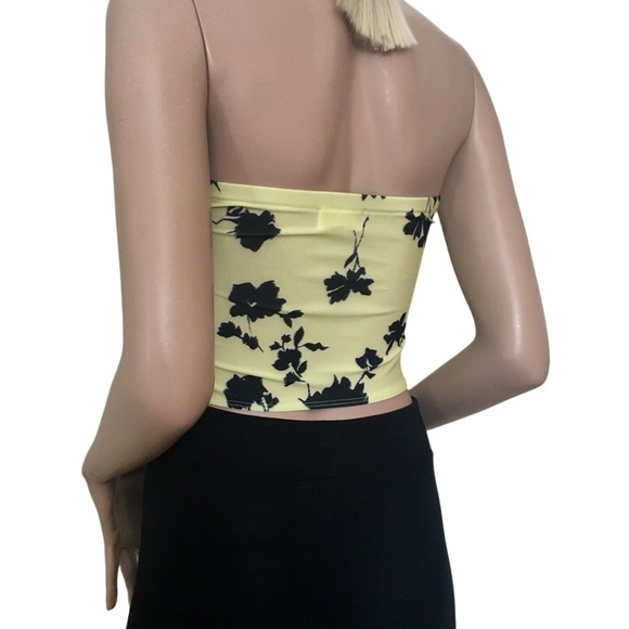 πΈ Nordstrom Open Edit Yellow and Black Floral Bandeau Top Cropped Tank NWOT - Picture 6 of 12